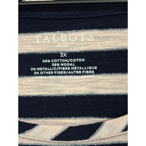 Talbots Plus Size 3X Navy & Metallic Pink Striped Cotton Blend 3/4 Sleeve Top - Picture 3 of 4